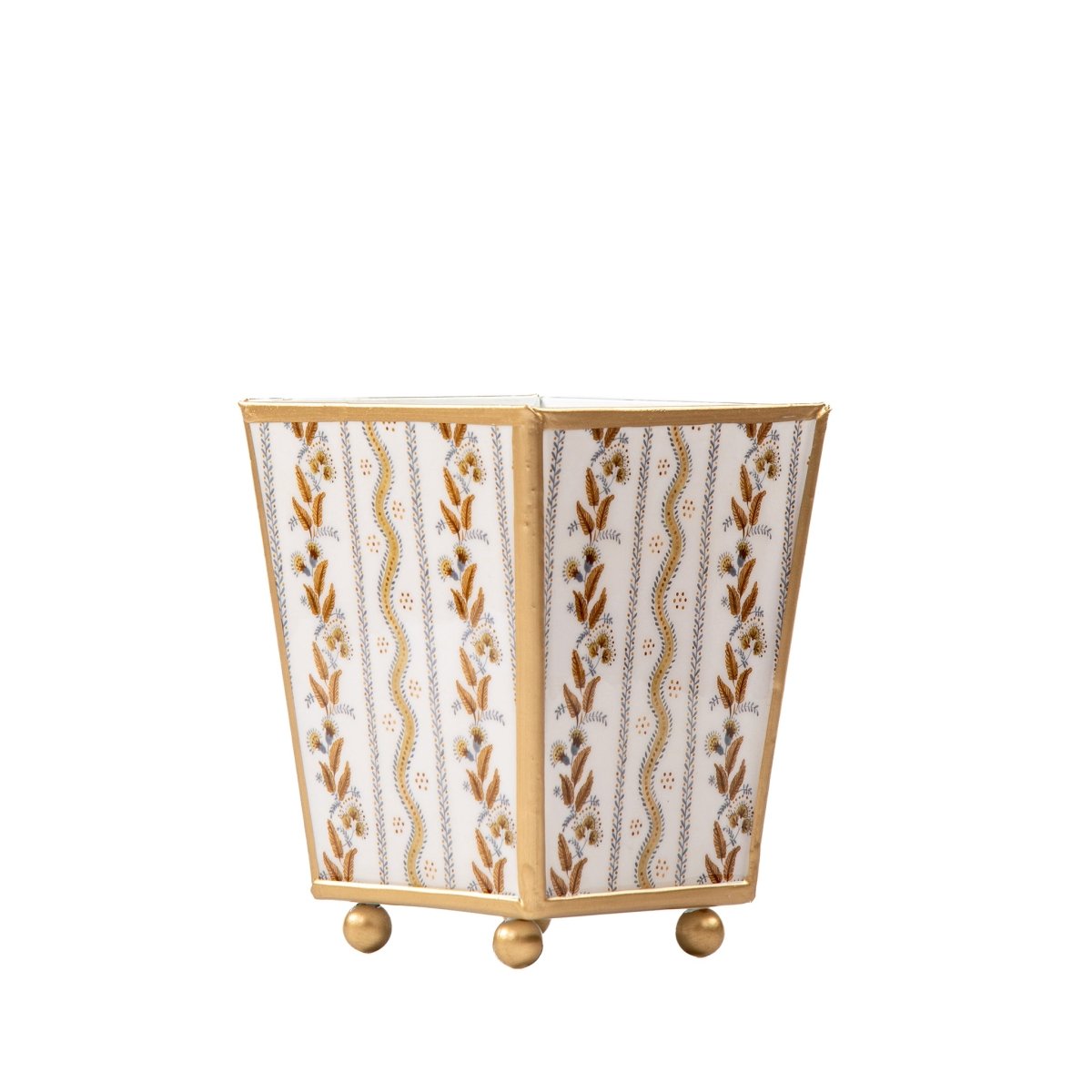 Emma Stripe Enameled Brown Square Metal Cachepot Planter for Bedroom, Home Office, Kitchen, Living Room - Cachepots from Jaye's Studio