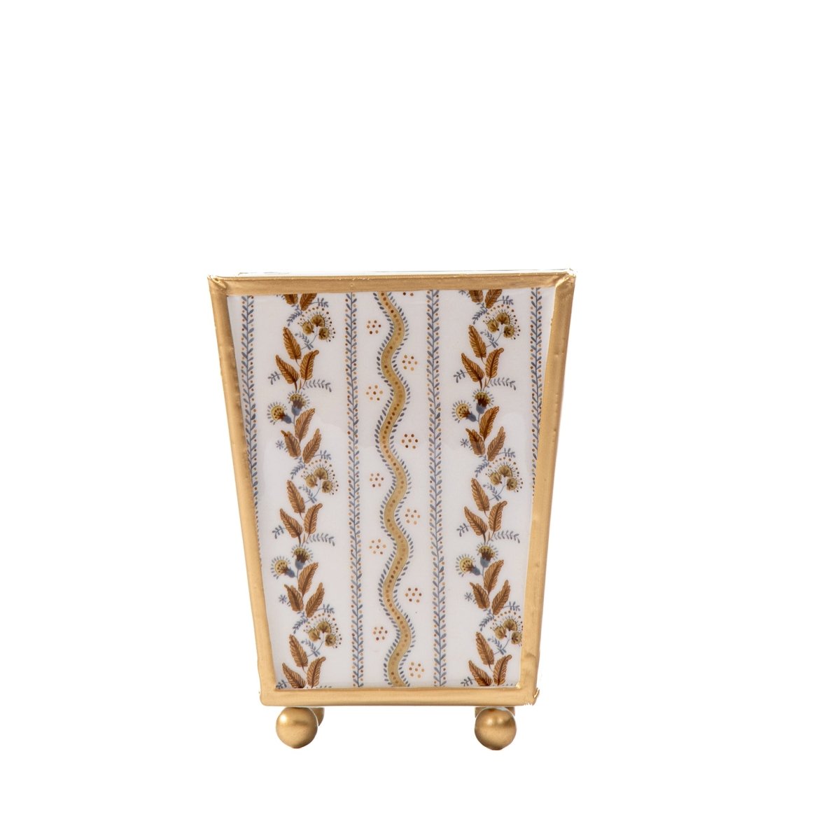 Emma Stripe Enameled Brown Square Metal Cachepot Planter for Bedroom, Home Office, Kitchen, Living Room - Cachepots from Jaye's Studio