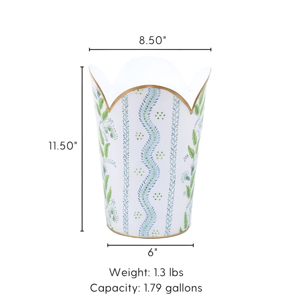 Emma Stripe Enameled Tulip Wastebasket - Wastebaskets from Jaye's Studio