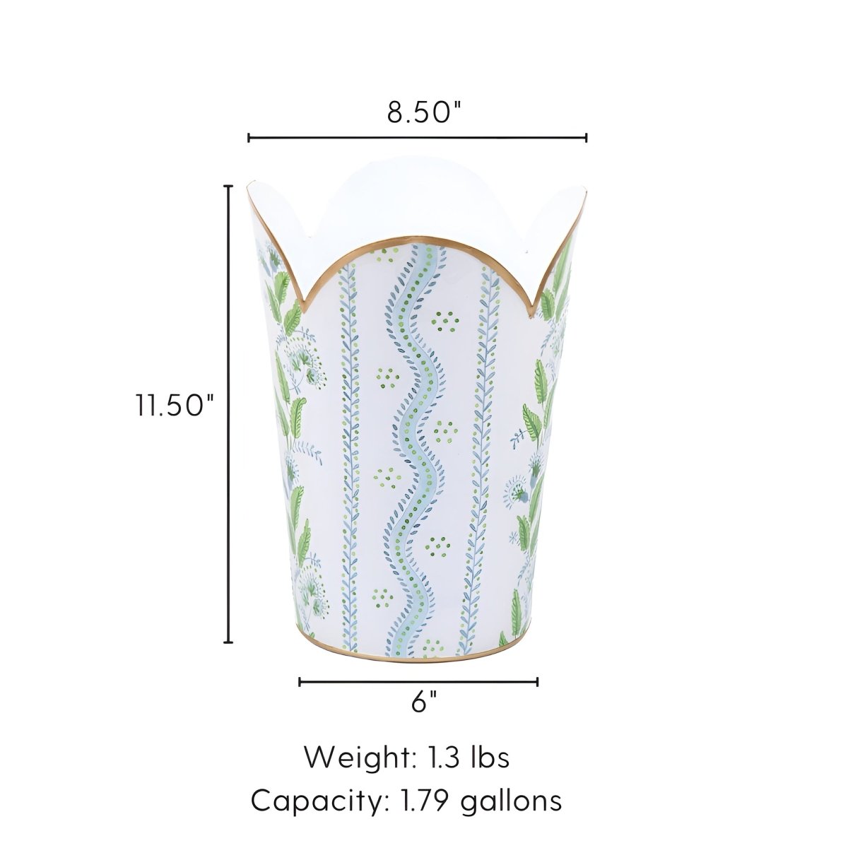 Emma Stripe Enameled Tulip Wastebasket - Wastebaskets from Jaye's Studio