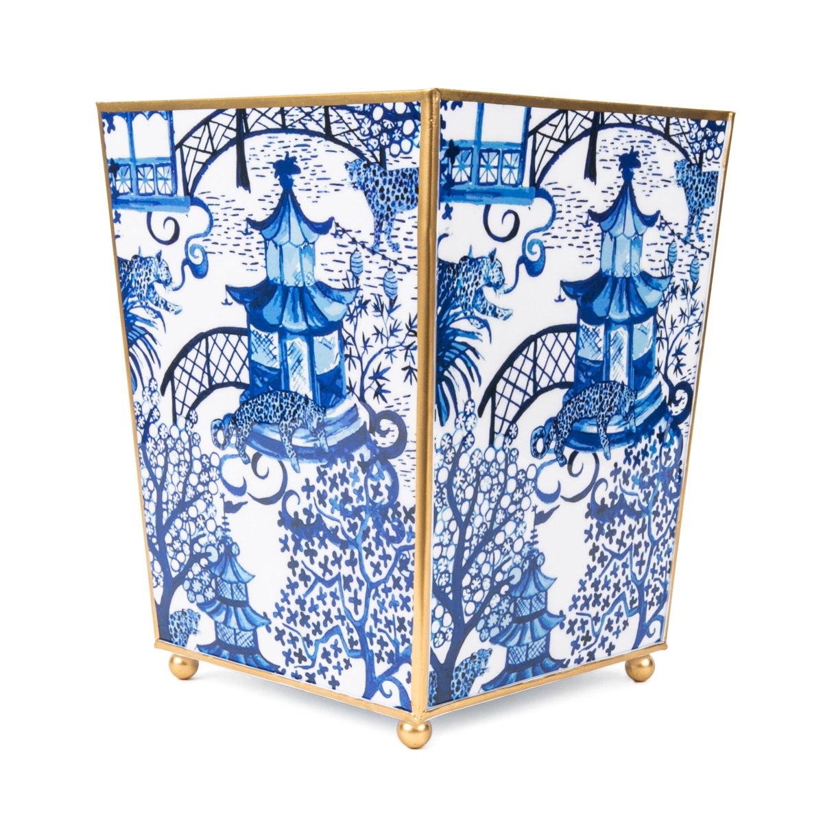 Garden Party Blue Enameled Bathroom Trash Can, Wastebasket, Dustbin for Bedroom, Home Office, Vanity - Square without Lid - Wastebaskets from Jaye's Studio