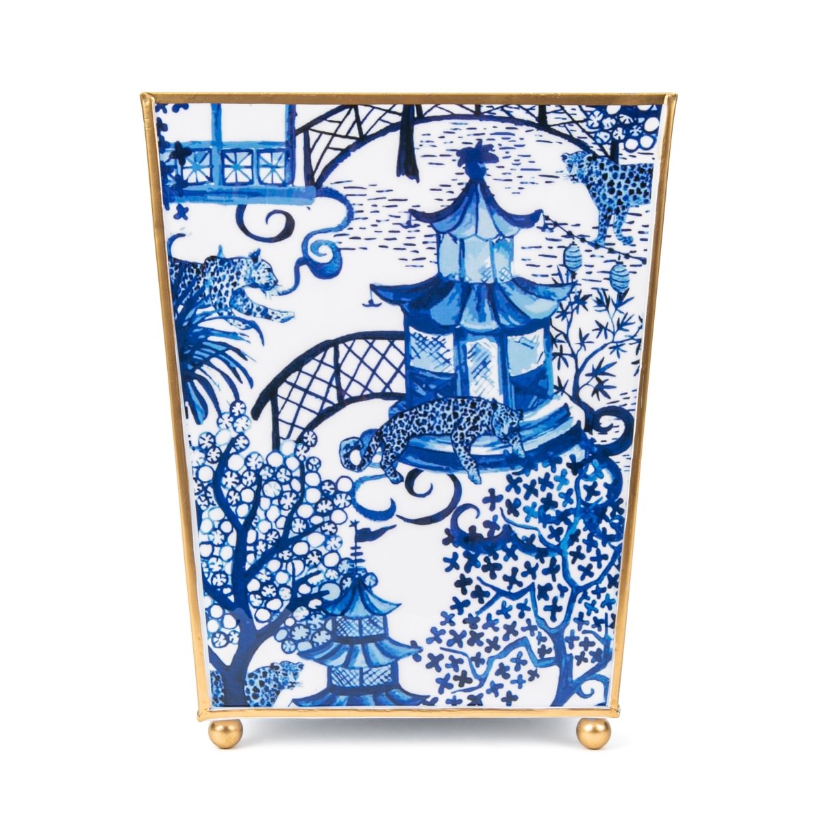 Garden Party Blue Enameled Bathroom Trash Can, Wastebasket, Dustbin for Bedroom, Home Office, Vanity - Square without Lid - Wastebaskets from Jaye's Studio