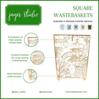 Garden Party Blue Enameled Bathroom Trash Can, Wastebasket, Dustbin for Bedroom, Home Office, Vanity - Square without Lid - Wastebaskets from Jaye's Studio