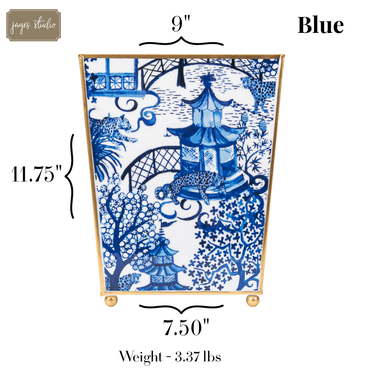 Garden Party Blue Enameled Bathroom Trash Can, Wastebasket, Dustbin for Bedroom, Home Office, Vanity - Square without Lid - Wastebaskets from Jaye's Studio