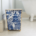 Garden Party Blue Enameled Bathroom Trash Can, Wastebasket, Dustbin for Bedroom, Home Office, Vanity - Square without Lid - Wastebaskets from Jaye's Studio