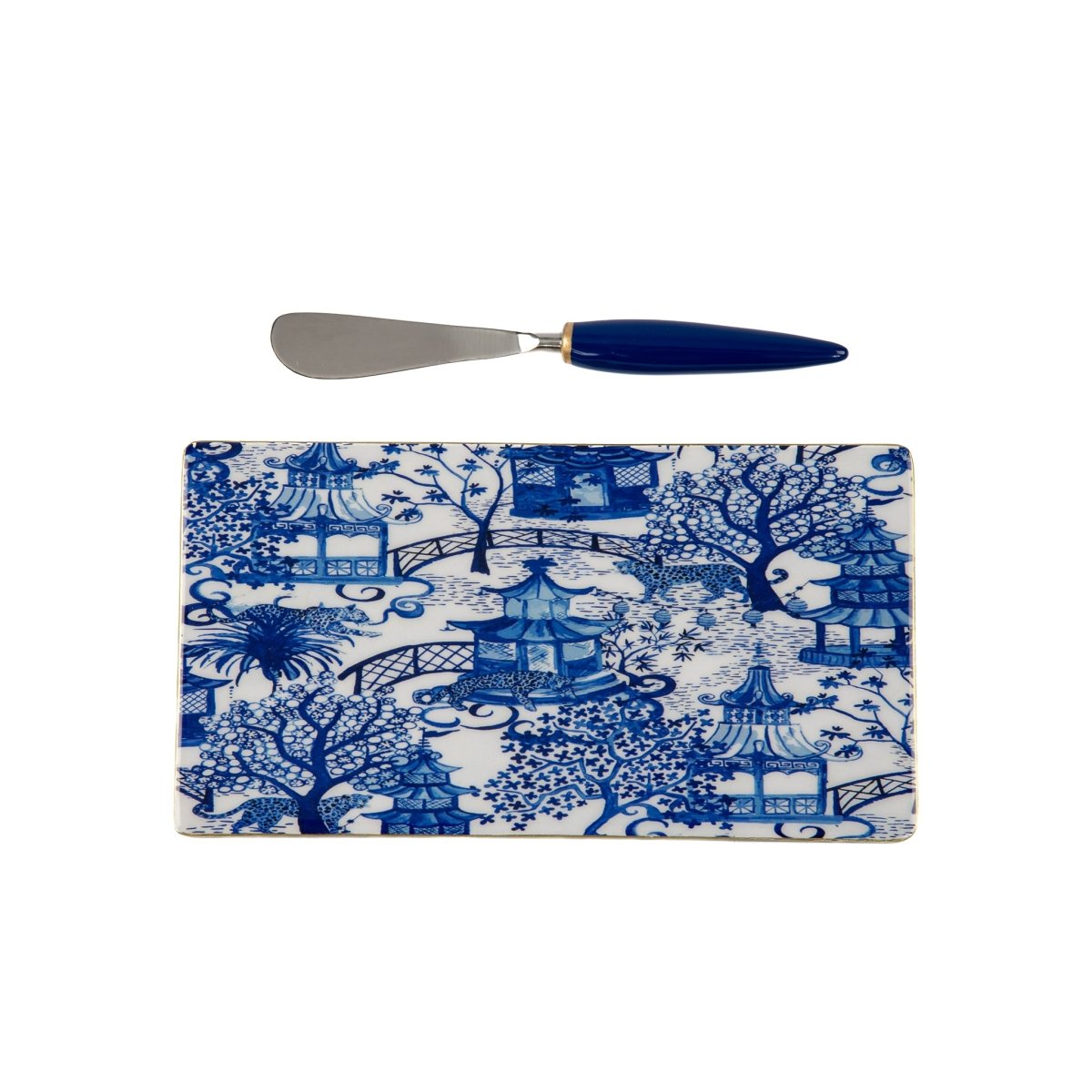 Garden Party Enameled Blue and White Charcuterie Board, Wooden Cutting Board, Barware, Chopping Board for Serving and Food Prep - Cutting Board from Jaye's Studio