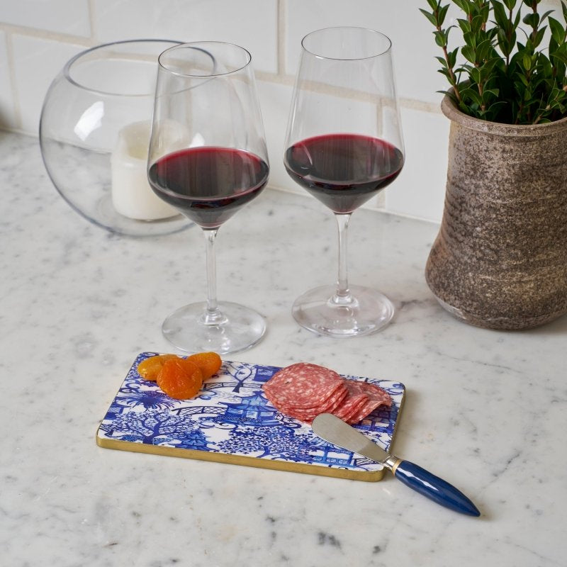 Garden Party Enameled Blue and White Charcuterie Board, Wooden Cutting Board, Barware, Chopping Board for Serving and Food Prep - Cutting Board from Jaye's Studio