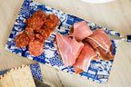 Garden Party Enameled Blue and White Charcuterie Board, Wooden Cutting Board, Barware, Chopping Board for Serving and Food Prep - Cutting Board from Jaye's Studio