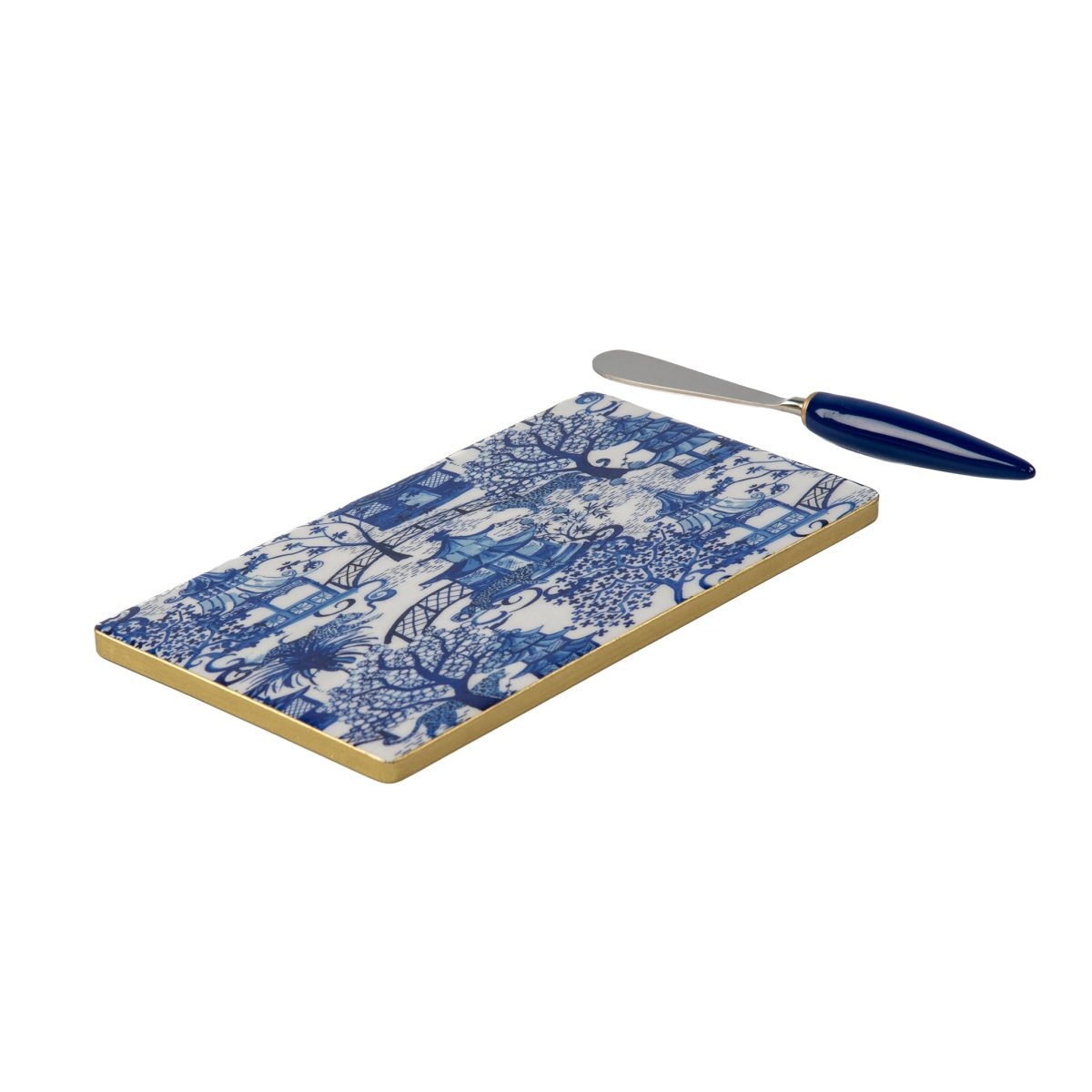 Garden Party Enameled Blue and White Charcuterie Board, Wooden Cutting Board, Barware, Chopping Board for Serving and Food Prep - Cutting Board from Jaye's Studio