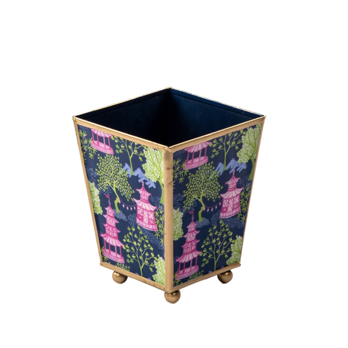 Garden Party Enameled Navy and Lime Square Metal Cachepot Planter for Bedroom, Home Office, Kitchen, Living Room - Avail 11/26 - Cachepots from Jaye's Studio