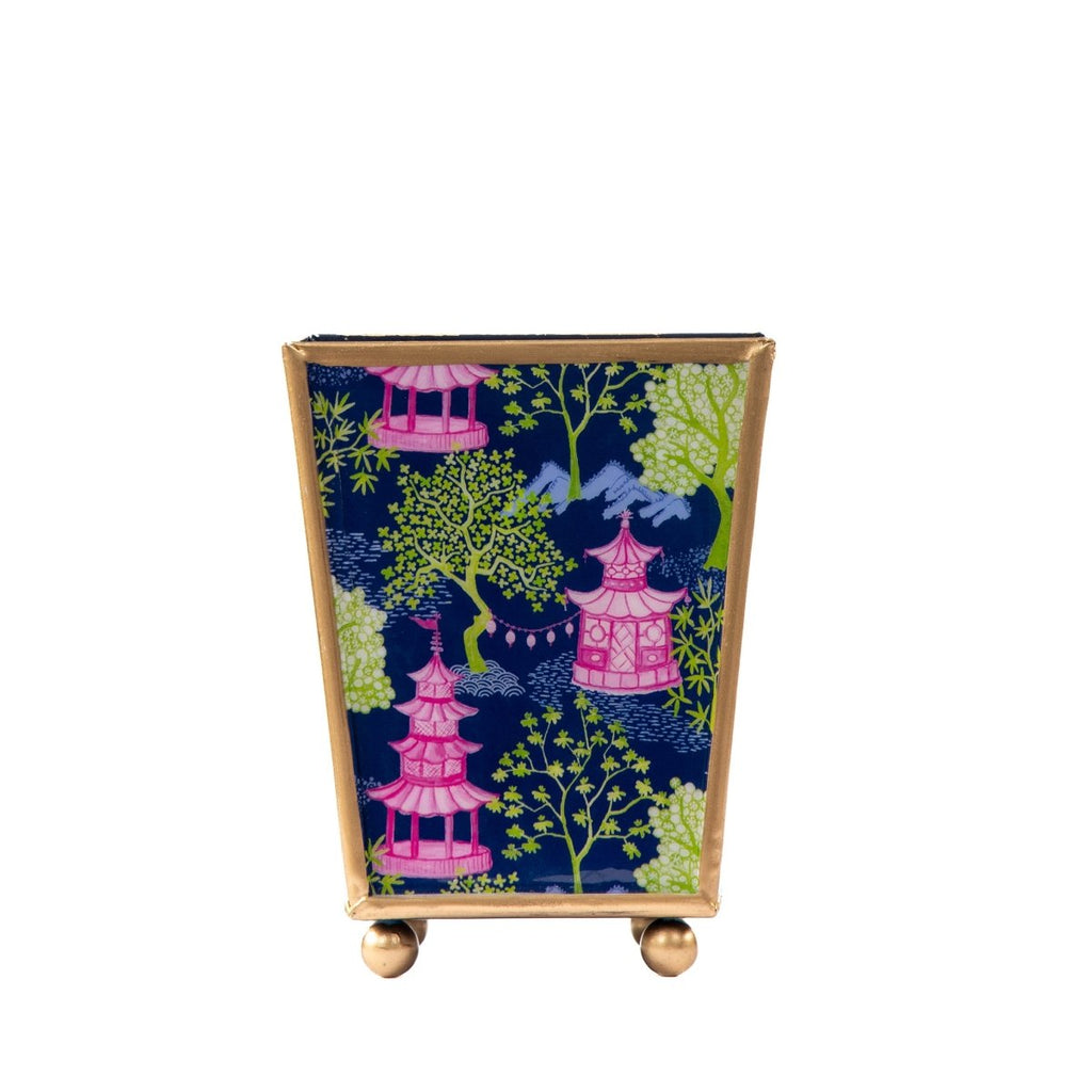 Garden Party Enameled Navy and Lime Square Metal Cachepot Planter for Bedroom, Home Office, Kitchen, Living Room - Avail 11/26 - Cachepots from Jaye's Studio