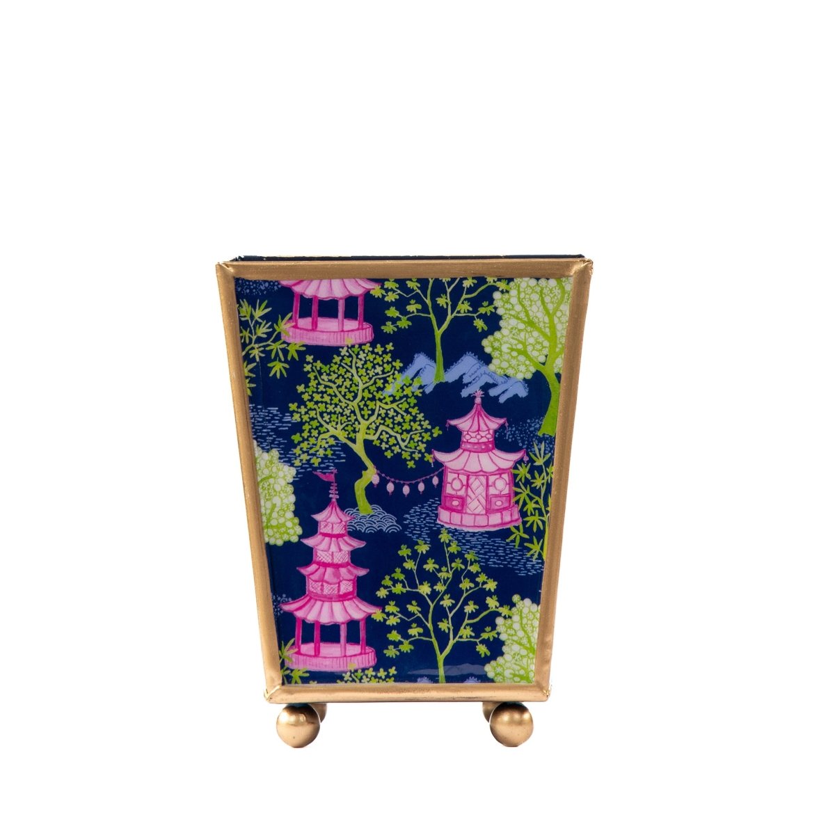 Garden Party Enameled Navy and Lime Square Metal Cachepot Planter for Bedroom, Home Office, Kitchen, Living Room - Avail 11/26 - Cachepots from Jaye's Studio
