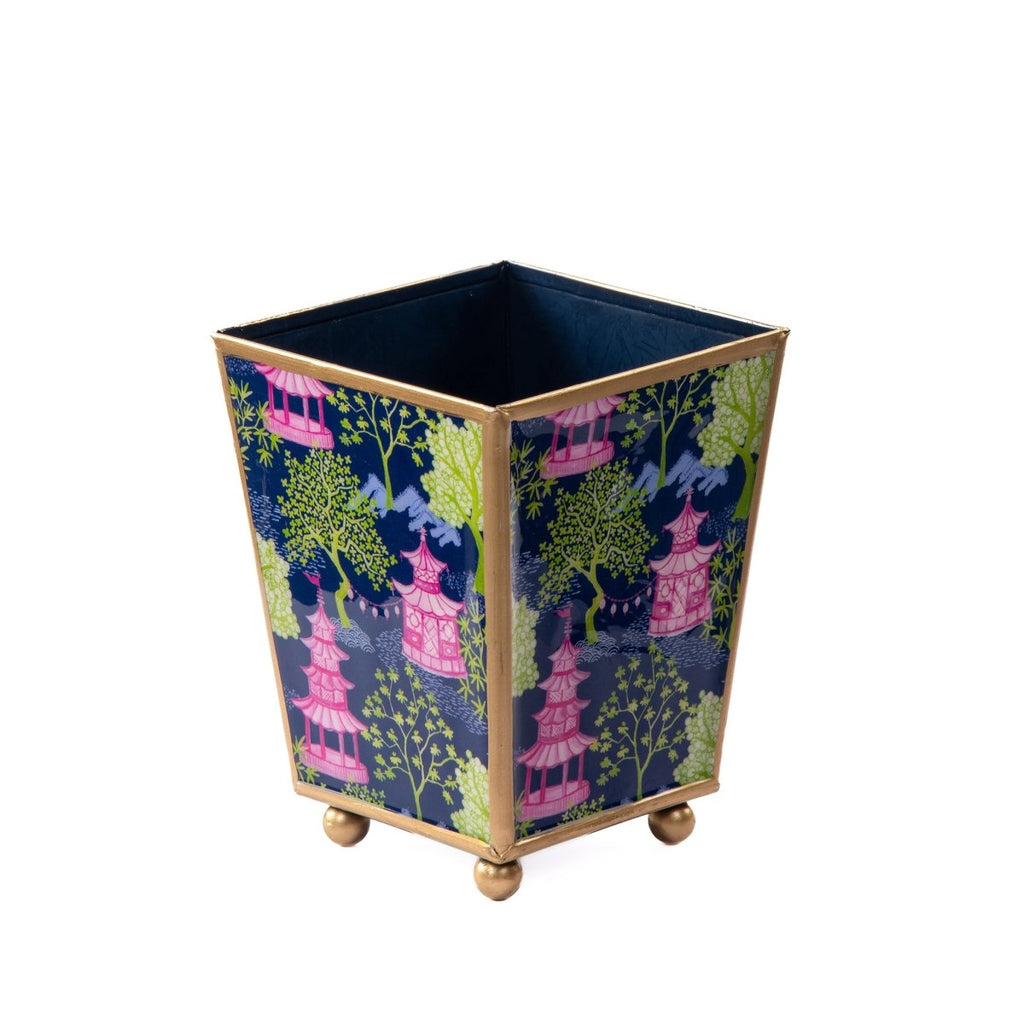Garden Party Enameled Navy and Lime Square Metal Cachepot Planter for Bedroom, Home Office, Kitchen, Living Room - Avail 11/26 - Cachepots from Jaye's Studio