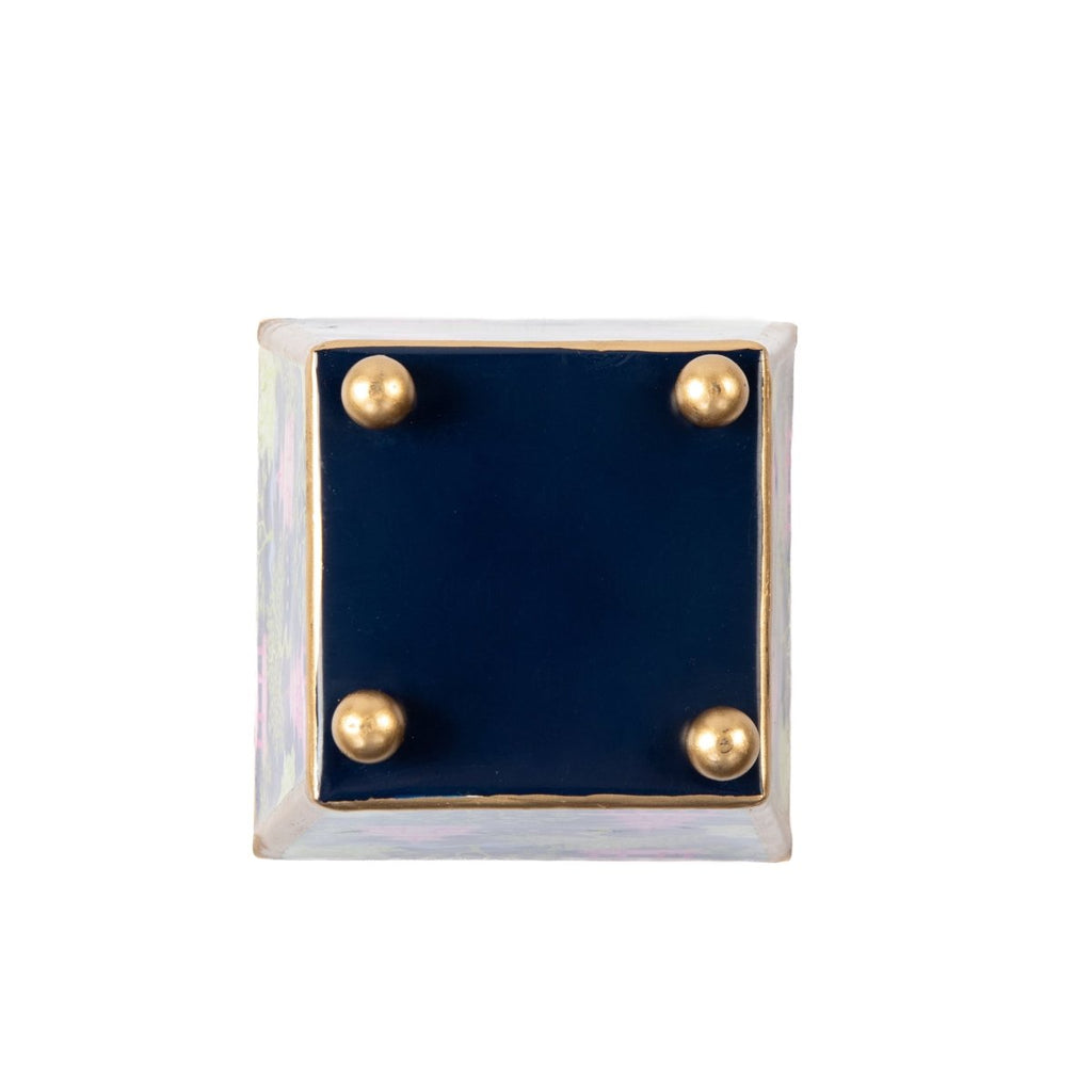 Garden Party Enameled Navy and Lime Square Metal Cachepot Planter for Bedroom, Home Office, Kitchen, Living Room - Avail 11/26 - Cachepots from Jaye's Studio