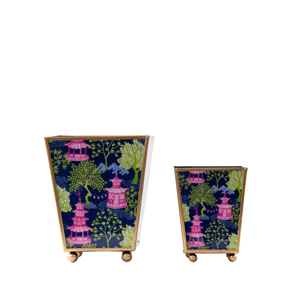 Garden Party Enameled Navy and Lime Square Metal Cachepot Planter for Bedroom, Home Office, Kitchen, Living Room - Avail 11/26 - Cachepots from Jaye's Studio