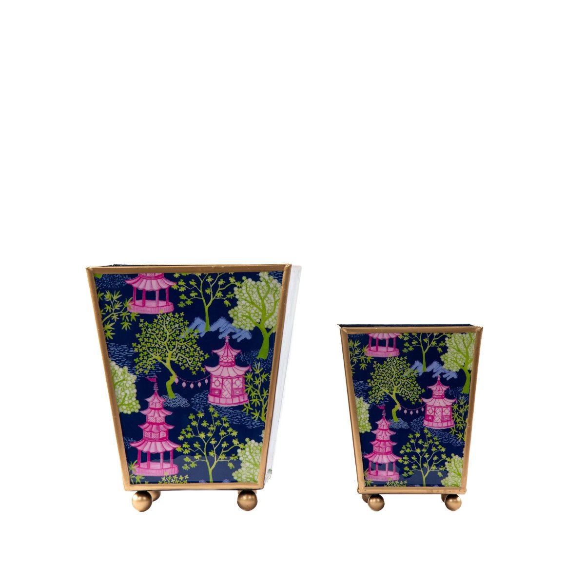 Garden Party Enameled Navy and Lime Square Metal Cachepot Planter for Bedroom, Home Office, Kitchen, Living Room - Avail 11/26 - Cachepots from Jaye's Studio