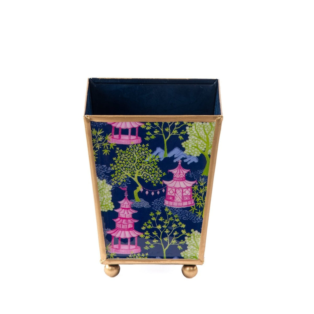 Garden Party Enameled Navy and Lime Square Metal Cachepot Planter for Bedroom, Home Office, Kitchen, Living Room - Avail 11/26 - Cachepots from Jaye's Studio