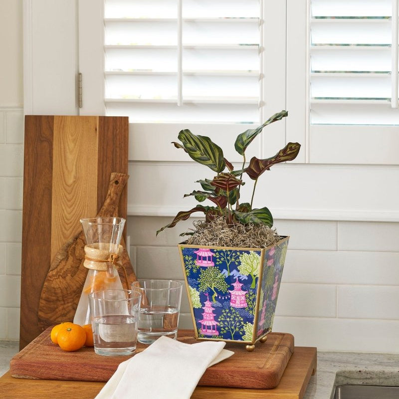 Garden Party Enameled Navy and Lime Square Metal Cachepot Planter for Bedroom, Home Office, Kitchen, Living Room - Cachepots from Jaye's Studio