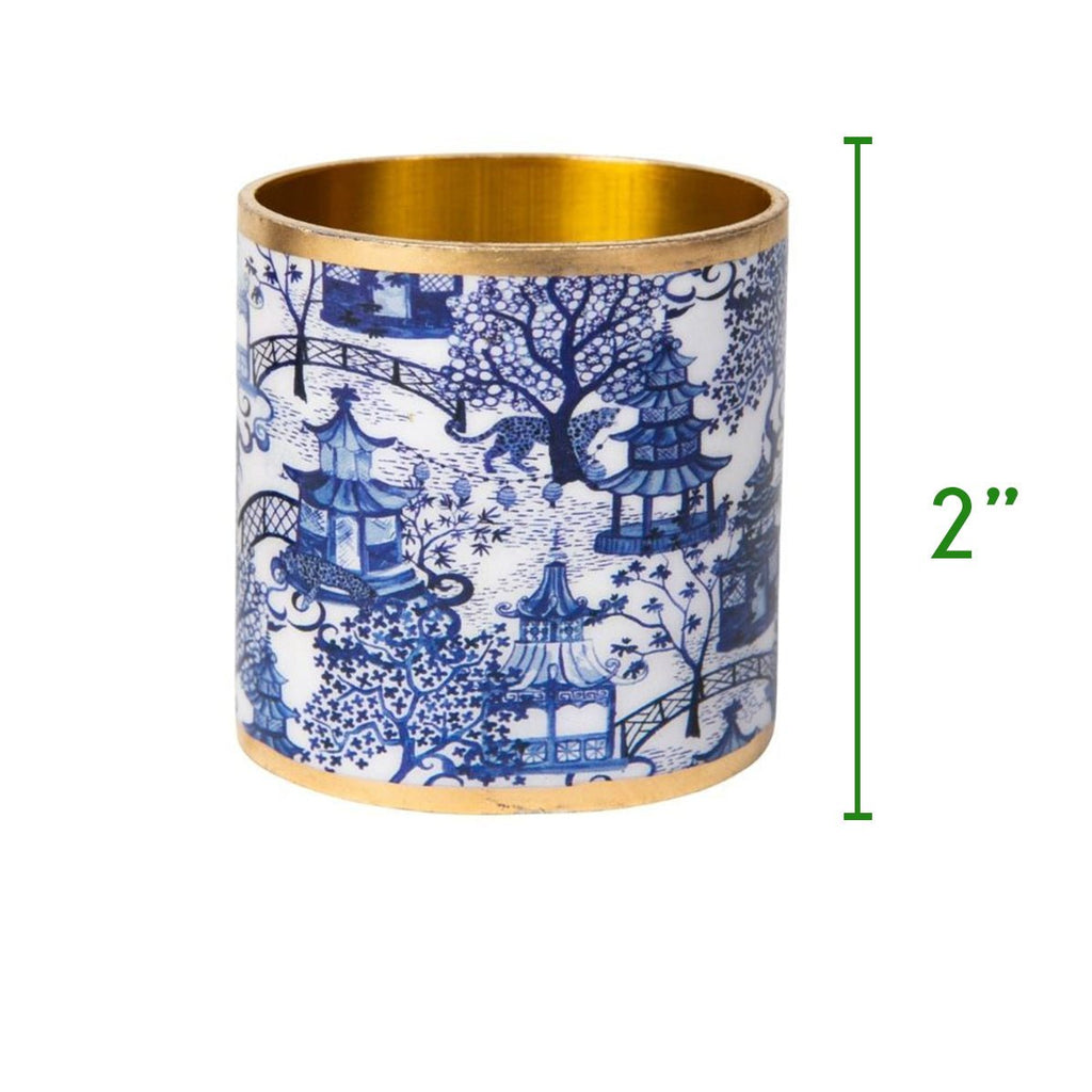 Garden Party Enameled White and Blue Napkin Rings for Dinnerware, Table Setting, Dinner Party (Pack of 4) - Avail 03/20 - Napkin Rings from Jaye's Studio
