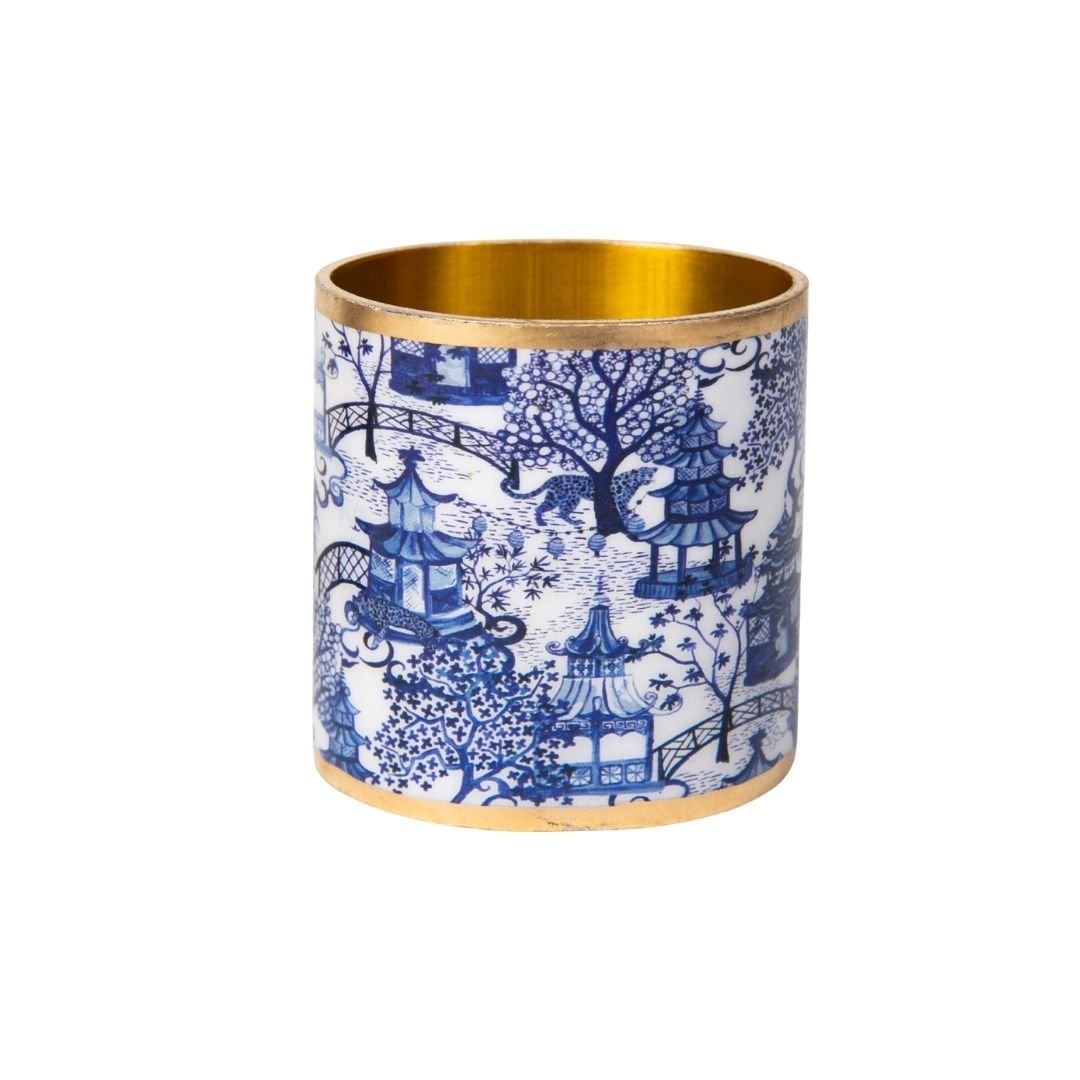 Garden Party Enameled White and Blue Napkin Rings for Dinnerware, Table Setting, Dinner Party (Pack of 4) - Avail 03/20 - Napkin Rings from Jaye's Studio