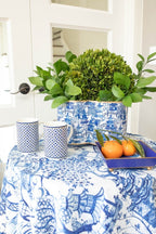 Garden Party Enameled White and Blue Quatrefoil Metal Cachepot Planter For Bedroom, Office, Kitchen and Living Room - Cachepots from Jaye's Studio