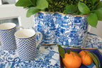 Garden Party Enameled White and Blue Quatrefoil Metal Cachepot Planter For Bedroom, Office, Kitchen and Living Room - Cachepots from Jaye's Studio