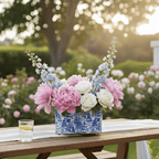 Garden Party Enameled White and Blue Quatrefoil Metal Cachepot Planter For Bedroom, Office, Kitchen and Living Room - Cachepots from Jaye's Studio