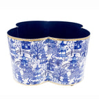 Garden Party Enameled White and Blue Quatrefoil Metal Cachepot Planter For Bedroom, Office, Kitchen and Living Room - Cachepots from Jaye's Studio
