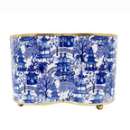 Garden Party Enameled White and Blue Quatrefoil Metal Cachepot Planter For Bedroom, Office, Kitchen and Living Room - Cachepots from Jaye's Studio