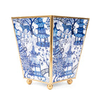 Garden Party Enameled White and Blue Square Metal Cachepot for Bedroom, Office, Kitchen or Living Room - Cachepots from Jaye's Studio
