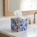 Garden Party Enameled White and Blue Square Metal Tissue Box Cover for Bathroom, Vanity, Bedroom, Home Office - Avail 04/18 - Tissue Box Cover from Jaye's Studio