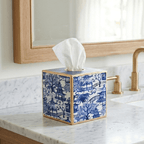 Garden Party Enameled White and Blue Square Metal Tissue Box Cover for Bathroom, Vanity, Bedroom, Home Office - Avail 04/18 - Tissue Box Cover from Jaye's Studio