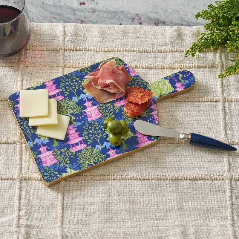 Garden Party Navy and Lime Enameled Charcuterie Board, Wooden Cutting Board, Serving and Chopping Board for Food & Meat Prep - Charcuterie Board from Jaye's Studio