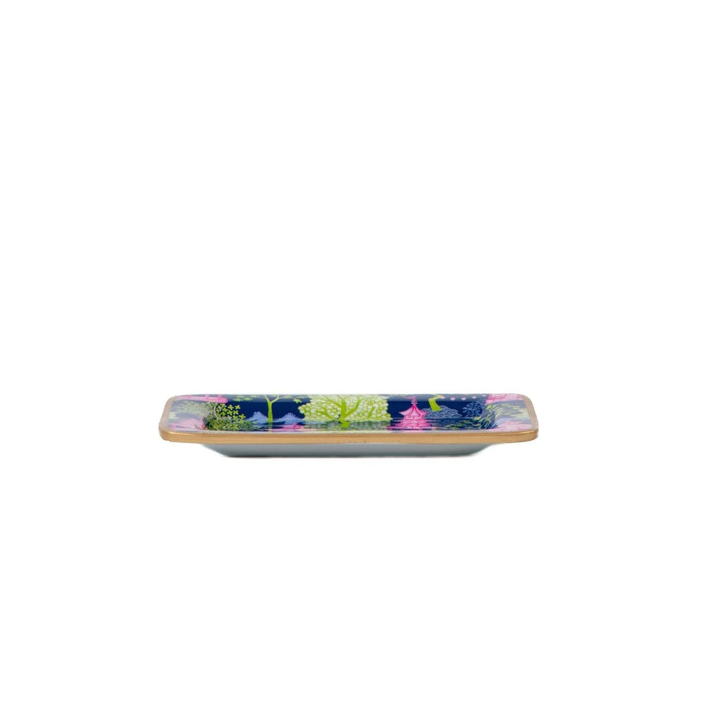 Garden Party Navy and Lime Enameled Rectangle Soap Dish, Catch All Tray, Jewelry Tray for Bathroom, Vanity, Sink - Decorative Laney Tray - Avail 11/26 - Trinket Trays from Jaye's Studio