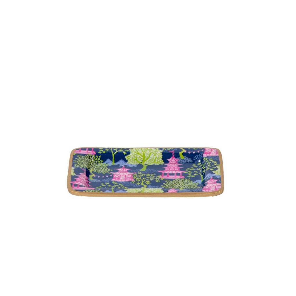 Garden Party Navy and Lime Enameled Rectangle Soap Dish, Catch All Tray, Jewelry Tray for Bathroom, Vanity, Sink - Decorative Laney Tray - Avail 11/26 - Trinket Trays from Jaye's Studio