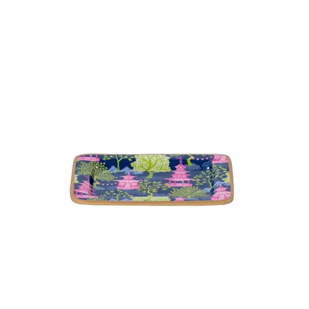 Garden Party Navy and Lime Enameled Rectangle Soap Dish, Catch All Tray, Jewelry Tray for Bathroom, Vanity, Sink - Decorative Laney Tray - Avail 11/26 - Trinket Trays from Jaye's Studio
