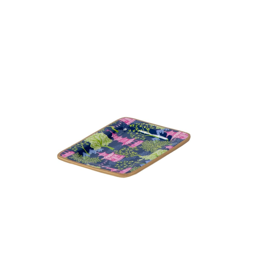 Garden Party Navy and Lime Enameled Rectangle Soap Dish, Catch All Tray, Jewelry Tray for Bathroom, Vanity, Sink - Decorative Laney Tray - Avail 11/26 - Trinket Trays from Jaye's Studio