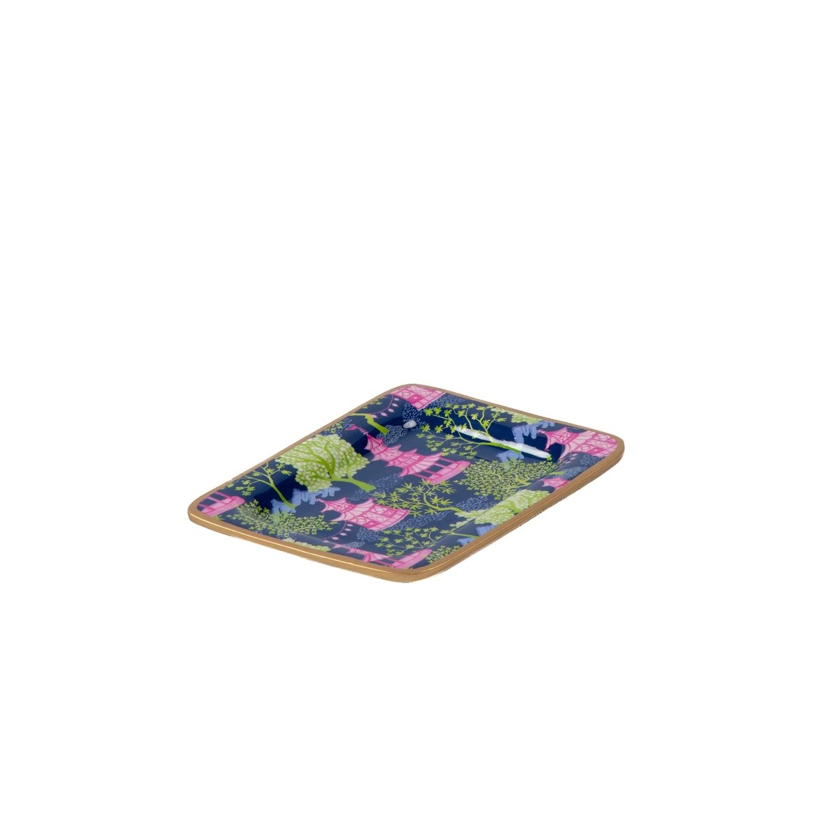 Garden Party Navy and Lime Enameled Rectangle Soap Dish, Catch All Tray, Jewelry Tray for Bathroom, Vanity, Sink - Decorative Laney Tray - Avail 11/26 - Trinket Trays from Jaye's Studio