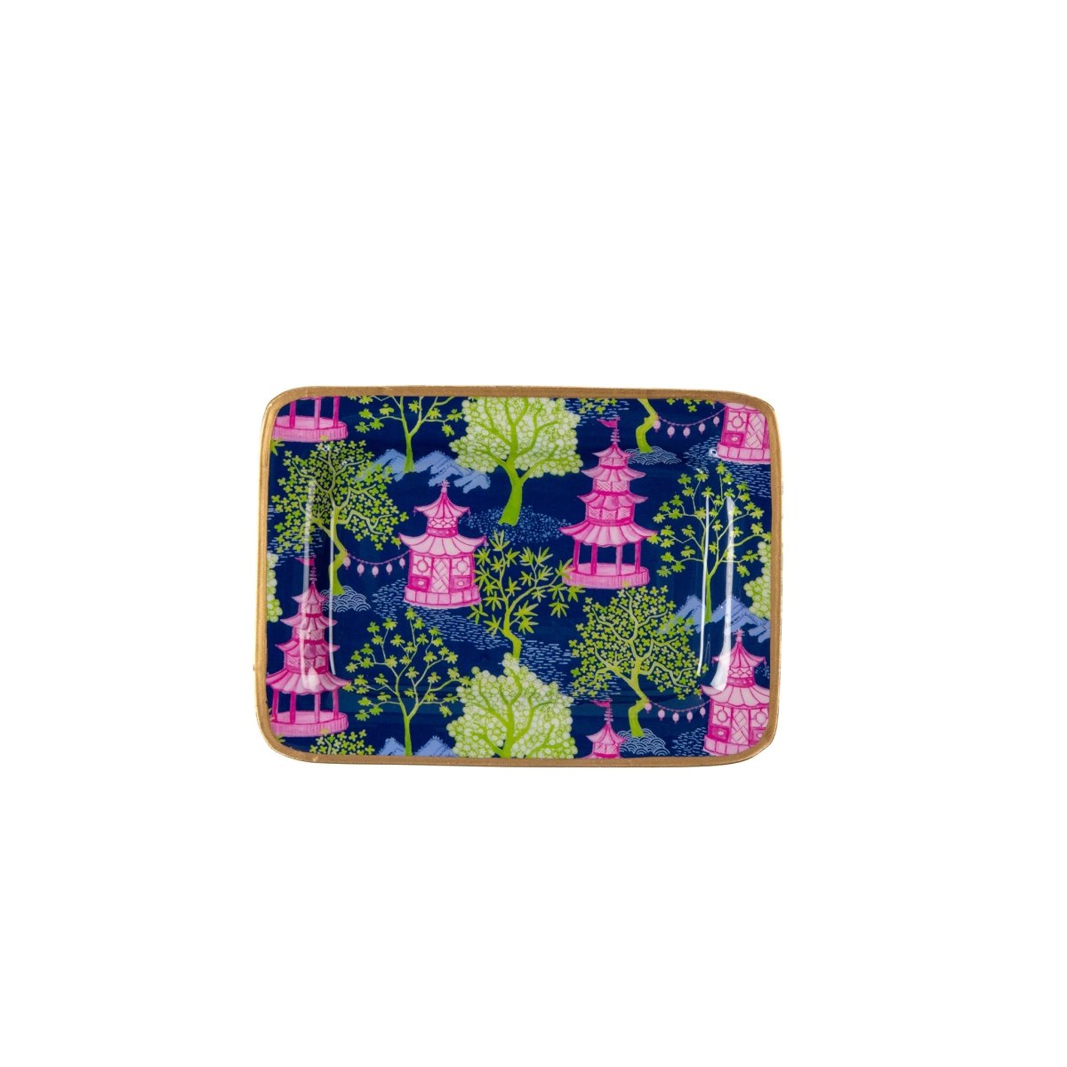 Garden Party Navy and Lime Enameled Rectangle Soap Dish, Catch All Tray, Jewelry Tray for Bathroom, Vanity, Sink - Decorative Laney Tray - Avail 11/26 - Trinket Trays from Jaye's Studio