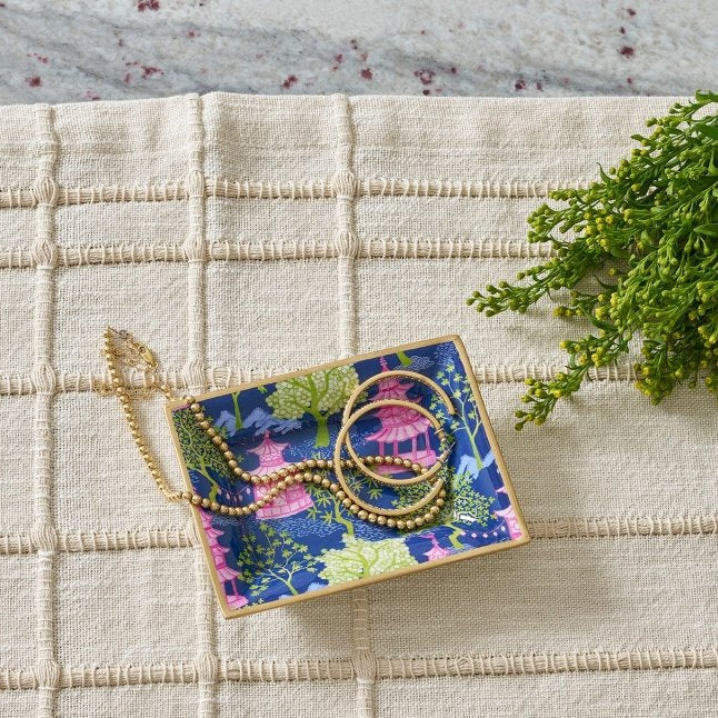 Garden Party Navy and Lime Rectangle Catch All Tray, Jewelry Tray for Bathroom, Vanity - Decorative Landry Tray - Avail 04/18 - Trinket Trays from Jaye's Studio