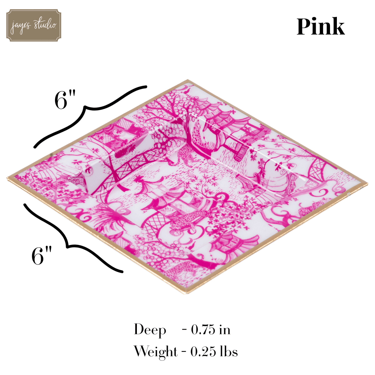 Garden Party Pink Enameled Square Decorative Trinket Tray, Catch All Tray, Jewelry Tray for Vanity, Bathroom, Bedside Home Office - Trinket Trays from Jaye's Studio