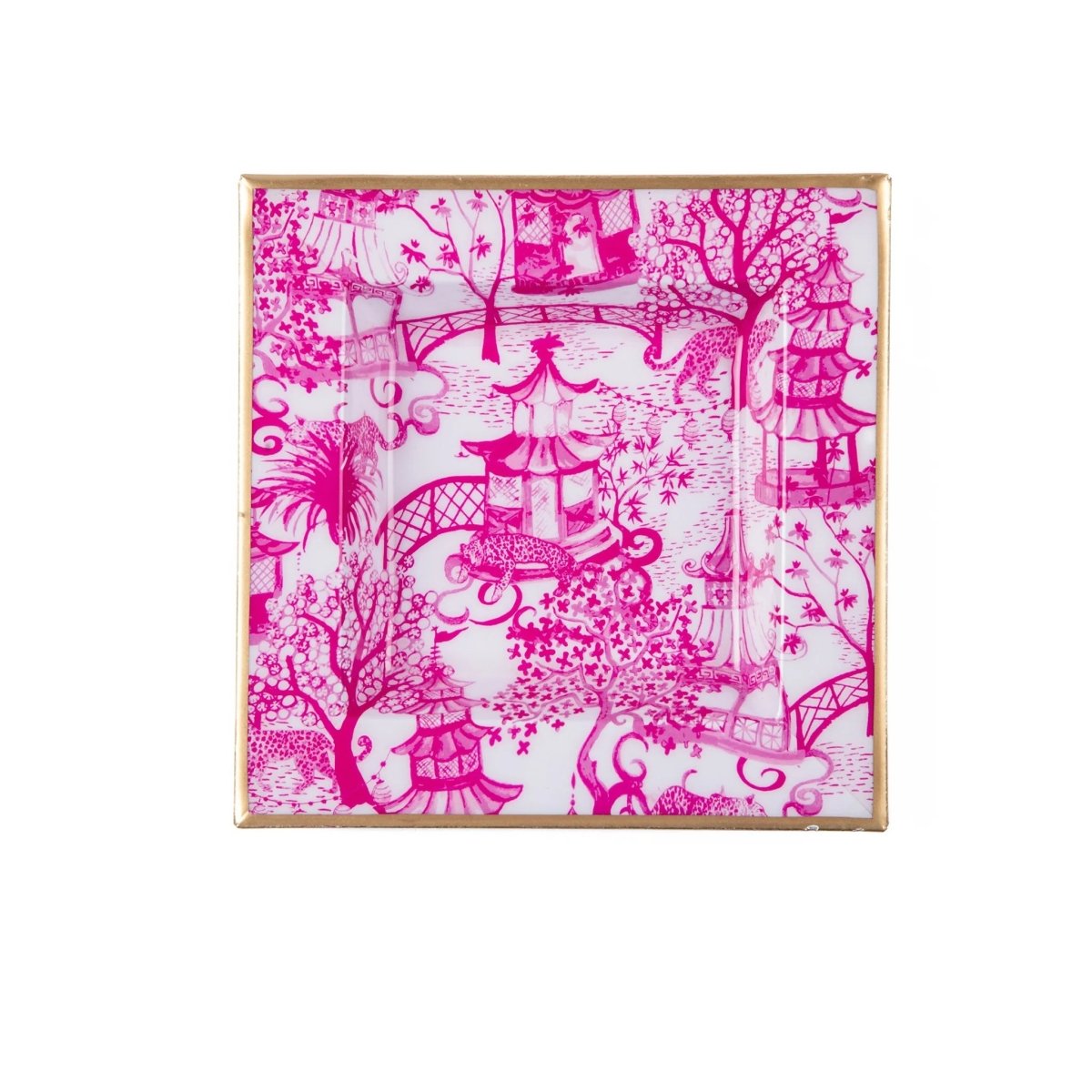 Garden Party Pink Enameled Square Decorative Trinket Tray, Catch All Tray, Jewelry Tray for Vanity, Bathroom, Bedside Home Office - Trinket Trays from Jaye's Studio