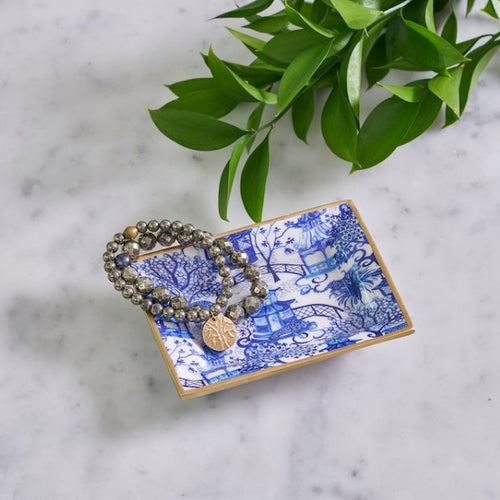 Garden Party White and Blue Enameled Rectangle Catch All Tray, Jewelry Tray for Bathroom, Vanity - Decorative Landry Tray - Trinket Trays from Jaye's Studio