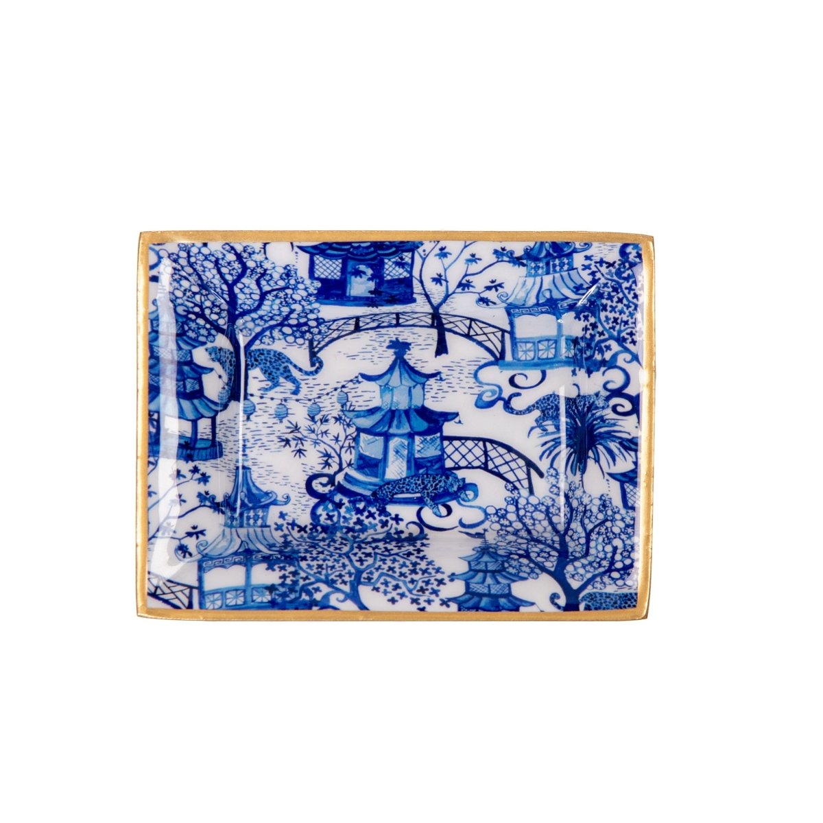 Garden Party White and Blue Enameled Rectangle Catch All Tray, Jewelry Tray for Bathroom, Vanity - Decorative Landry Tray - Trinket Trays from Jaye's Studio