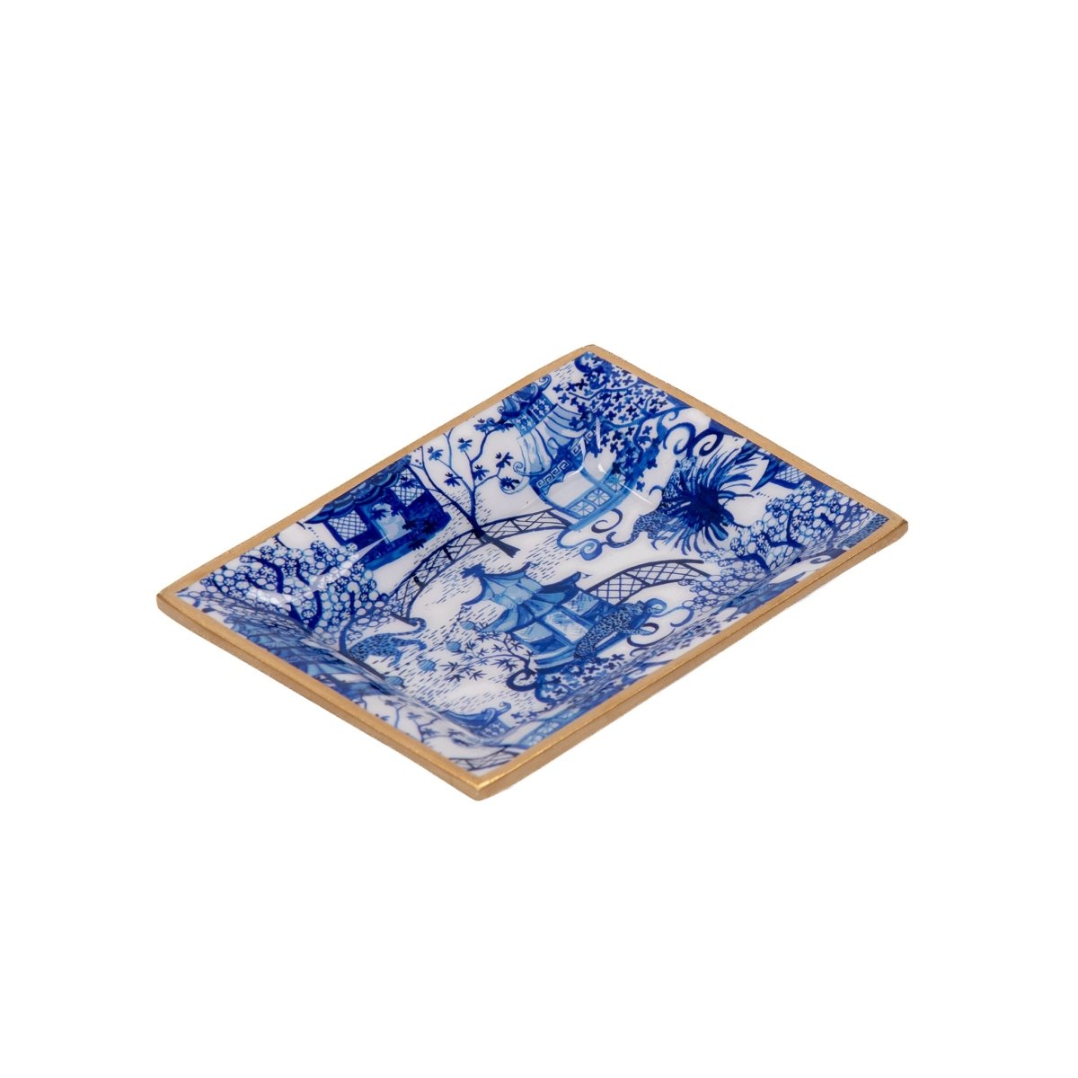 Garden Party White and Blue Enameled Rectangle Catch All Tray, Jewelry Tray for Bathroom, Vanity - Decorative Landry Tray - Trinket Trays from Jaye's Studio