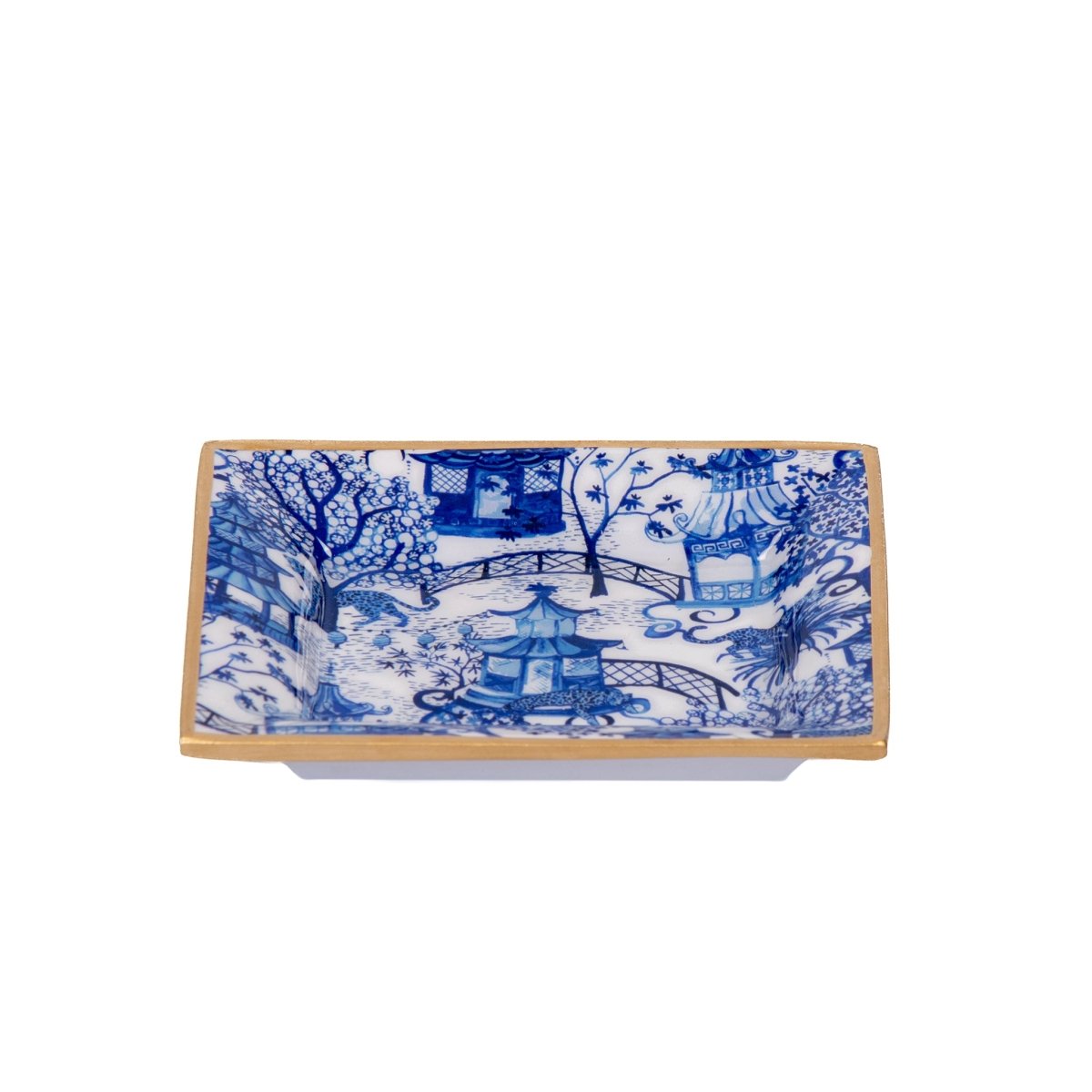 Garden Party White and Blue Enameled Rectangle Catch All Tray, Jewelry Tray for Bathroom, Vanity - Decorative Landry Tray - Trinket Trays from Jaye's Studio