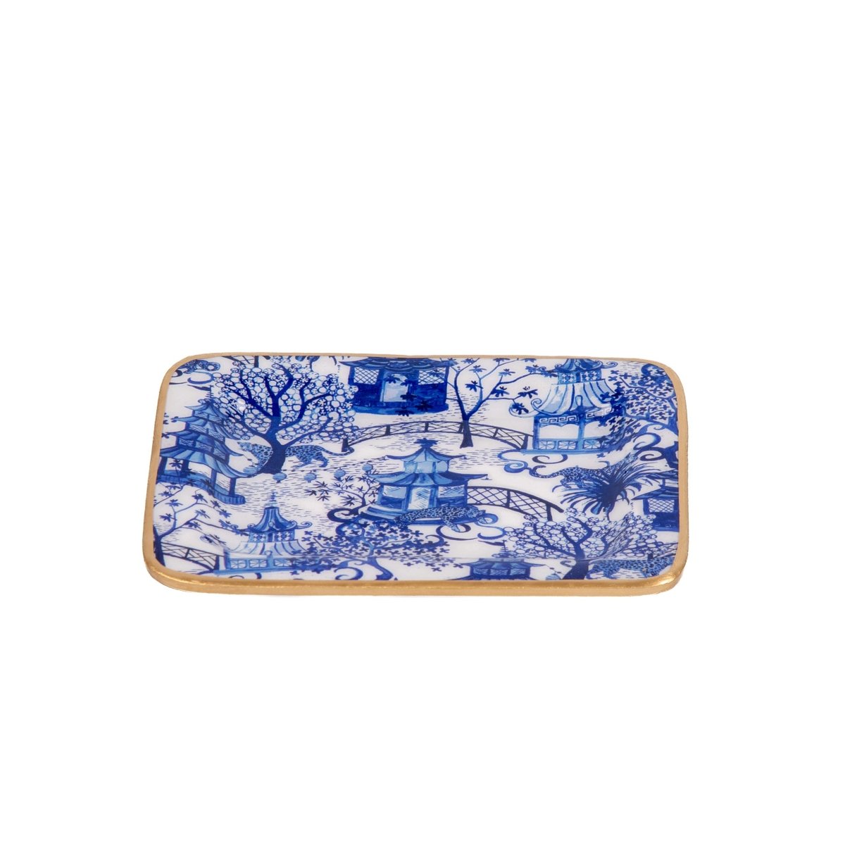 Garden Party White with Blue Enameled Rectangle Soap Dish, Catch All Tray, Jewelry Tray for Bathroom, Vanity, Sink - Decorative Laney Tray - Trinket Trays from Jaye's Studio