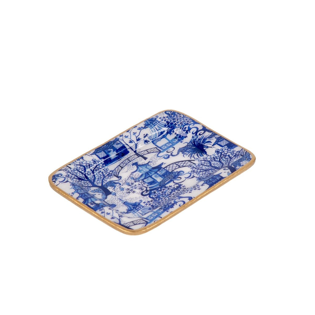 Garden Party White with Blue Enameled Rectangle Soap Dish, Catch All Tray, Jewelry Tray for Bathroom, Vanity, Sink - Decorative Laney Tray - Trinket Trays from Jaye's Studio