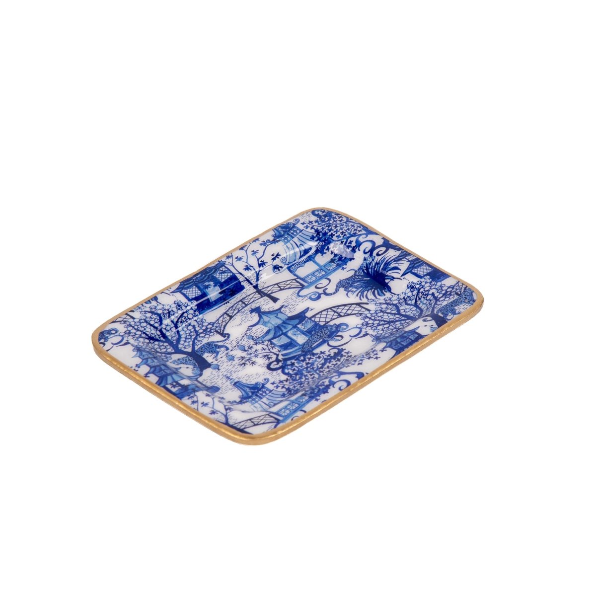 Garden Party White with Blue Enameled Rectangle Soap Dish, Catch All Tray, Jewelry Tray for Bathroom, Vanity, Sink - Decorative Laney Tray - Trinket Trays from Jaye's Studio