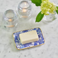 Garden Party White with Blue Enameled Rectangle Soap Dish, Catch All Tray, Jewelry Tray for Bathroom, Vanity, Sink - Decorative Laney Tray - Trinket Trays from Jaye's Studio